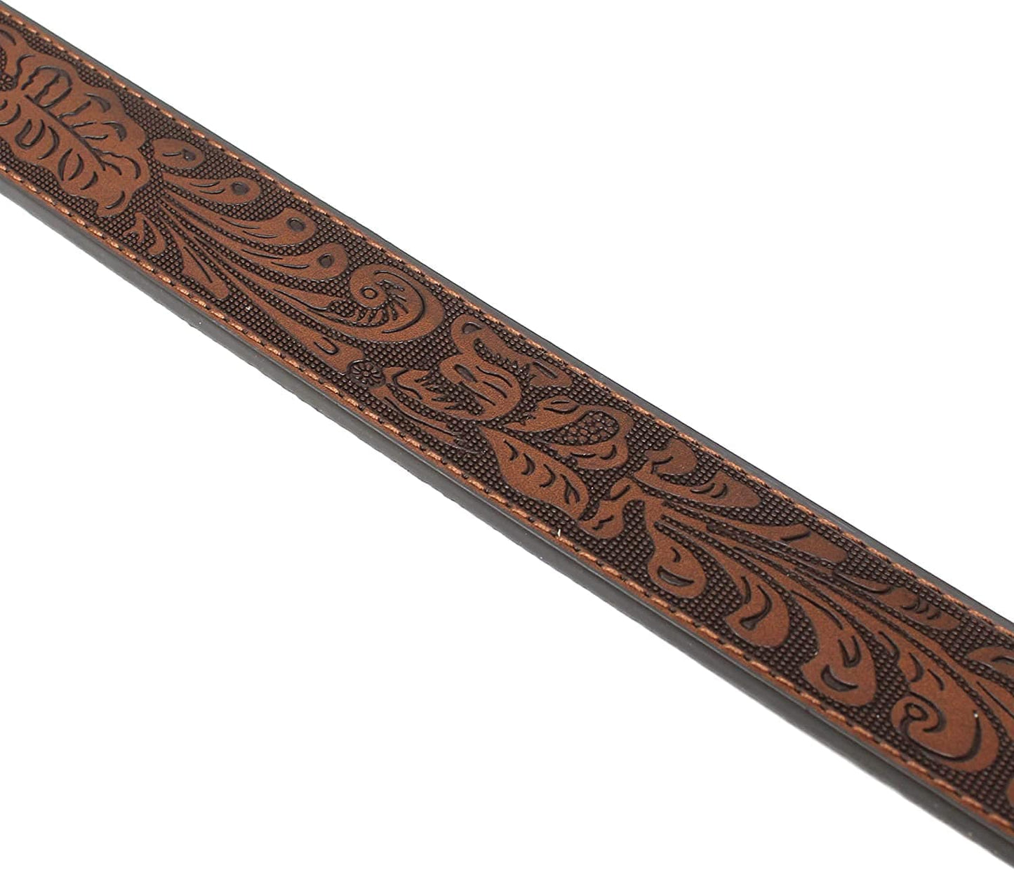 Womens Leather Belt Strap with Embossed Western Scrollwork 1.25" Wide with Snaps Apparel & Accessories > Clothing Accessories > Belts BC Belts   