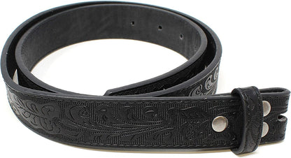 Womens Leather Belt Strap with Embossed Western Scrollwork 1.25" Wide with Snaps Apparel & Accessories > Clothing Accessories > Belts BC Belts Black Small (30-32) 