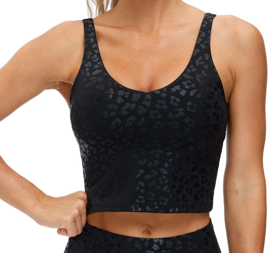 Womens Leopard Longline Sports Bra Wirefree Padded Medium Support Yoga Bras Gym Running Workout Tank Tops Black Leopard / X-Large