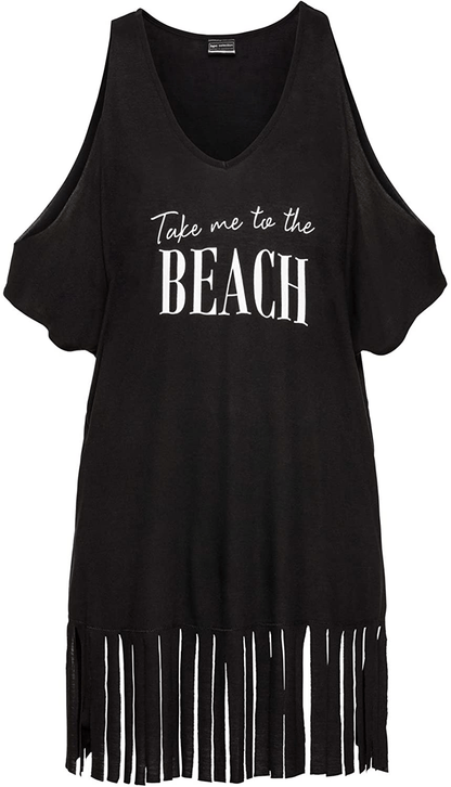 Womens Letters Print Baggy Swimwear Bikini Cover-Ups Beach Dress Apparel & Accessories > Clothing > Swimwear Kylie Max   