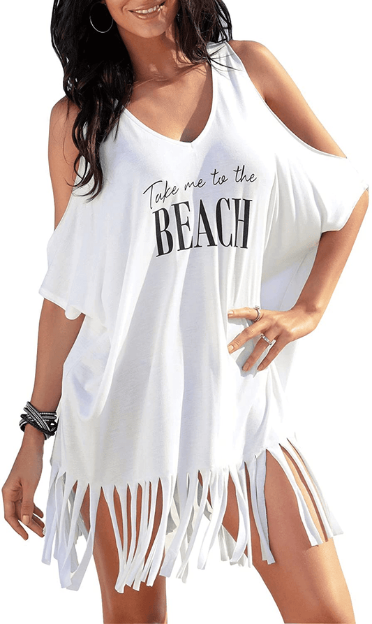 Womens Letters Print Baggy Swimwear Bikini Cover-Ups Beach Dress Apparel & Accessories > Clothing > Swimwear Kylie Max   