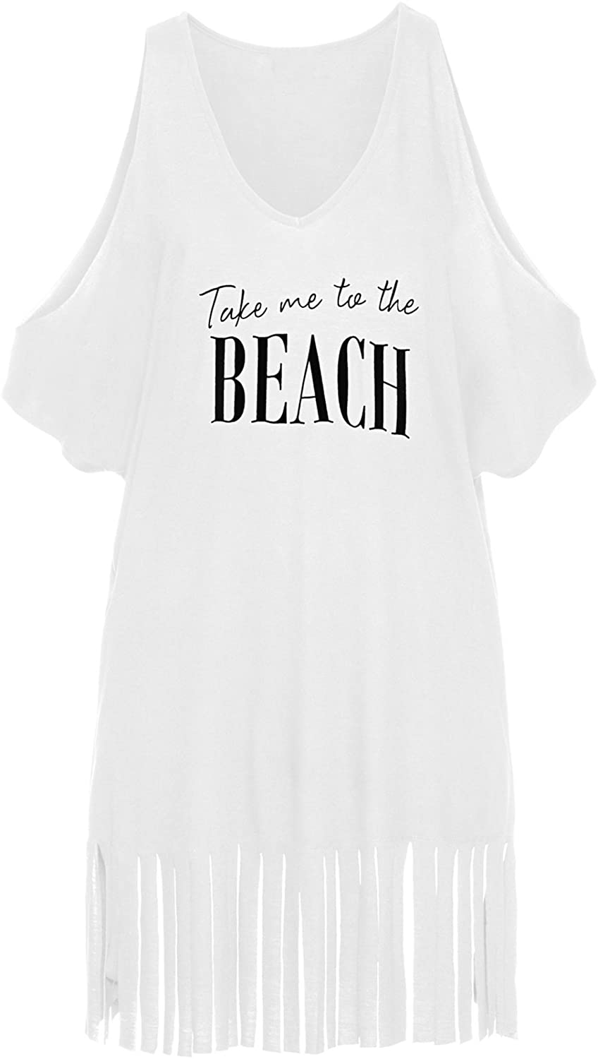 Womens Letters Print Baggy Swimwear Bikini Cover-Ups Beach Dress Apparel & Accessories > Clothing > Swimwear Kylie Max   