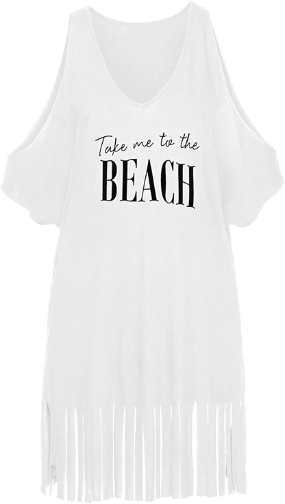 Womens Letters Print Baggy Swimwear Bikini Cover-Ups Beach Dress Apparel & Accessories > Clothing > Swimwear Kylie Max   