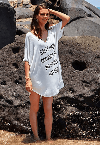 Womens Letters Print Baggy Swimwear Bikini Cover-Ups Beach Dress Apparel & Accessories > Clothing > Swimwear Kylie Max   