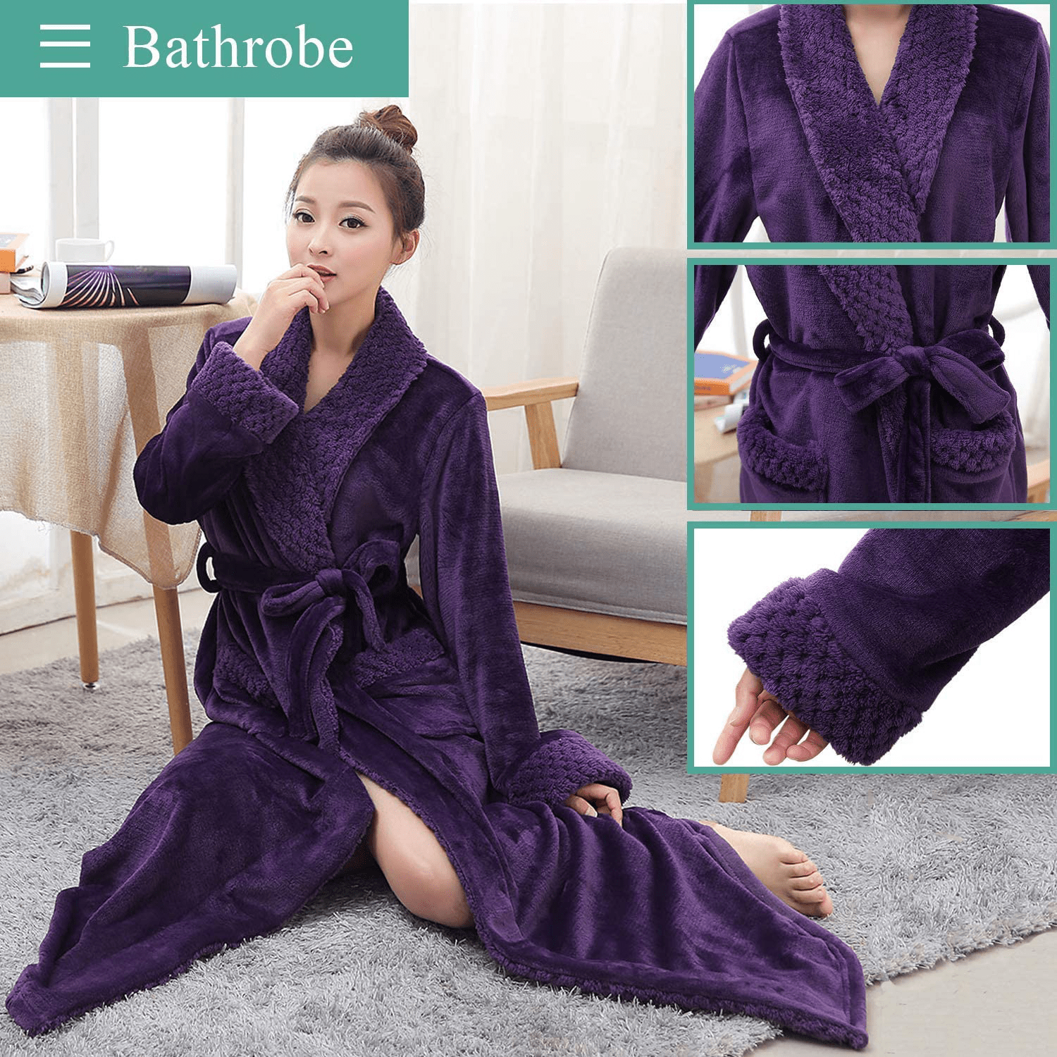Womens Long Robe Soft Plush plus Size Warm Comfy Bathrobe for Ladies Sleepwear Apparel & Accessories > Clothing > Sleepwear & Loungewear > Robes Kylie Max   