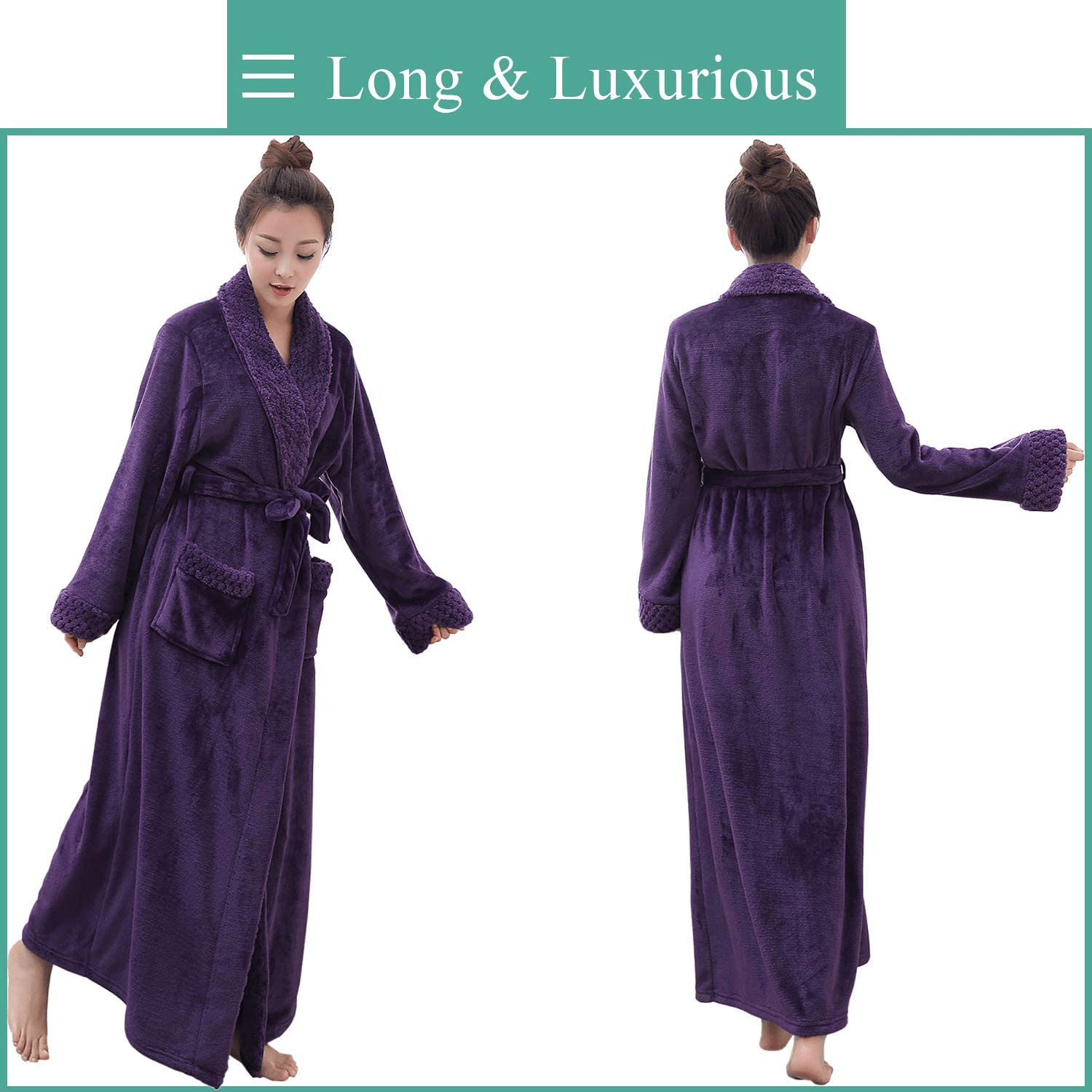 Womens Long Robe Soft Plush plus Size Warm Comfy Bathrobe for Ladies Sleepwear Apparel & Accessories > Clothing > Sleepwear & Loungewear > Robes Kylie Max   