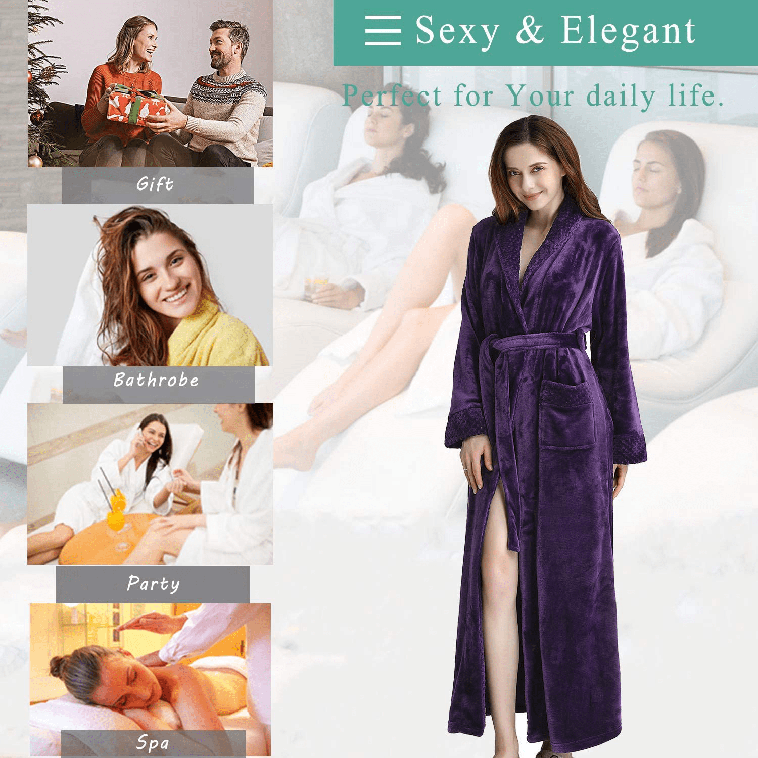 Womens Long Robe Soft Plush plus Size Warm Comfy Bathrobe for Ladies Sleepwear Apparel & Accessories > Clothing > Sleepwear & Loungewear > Robes Kylie Max   