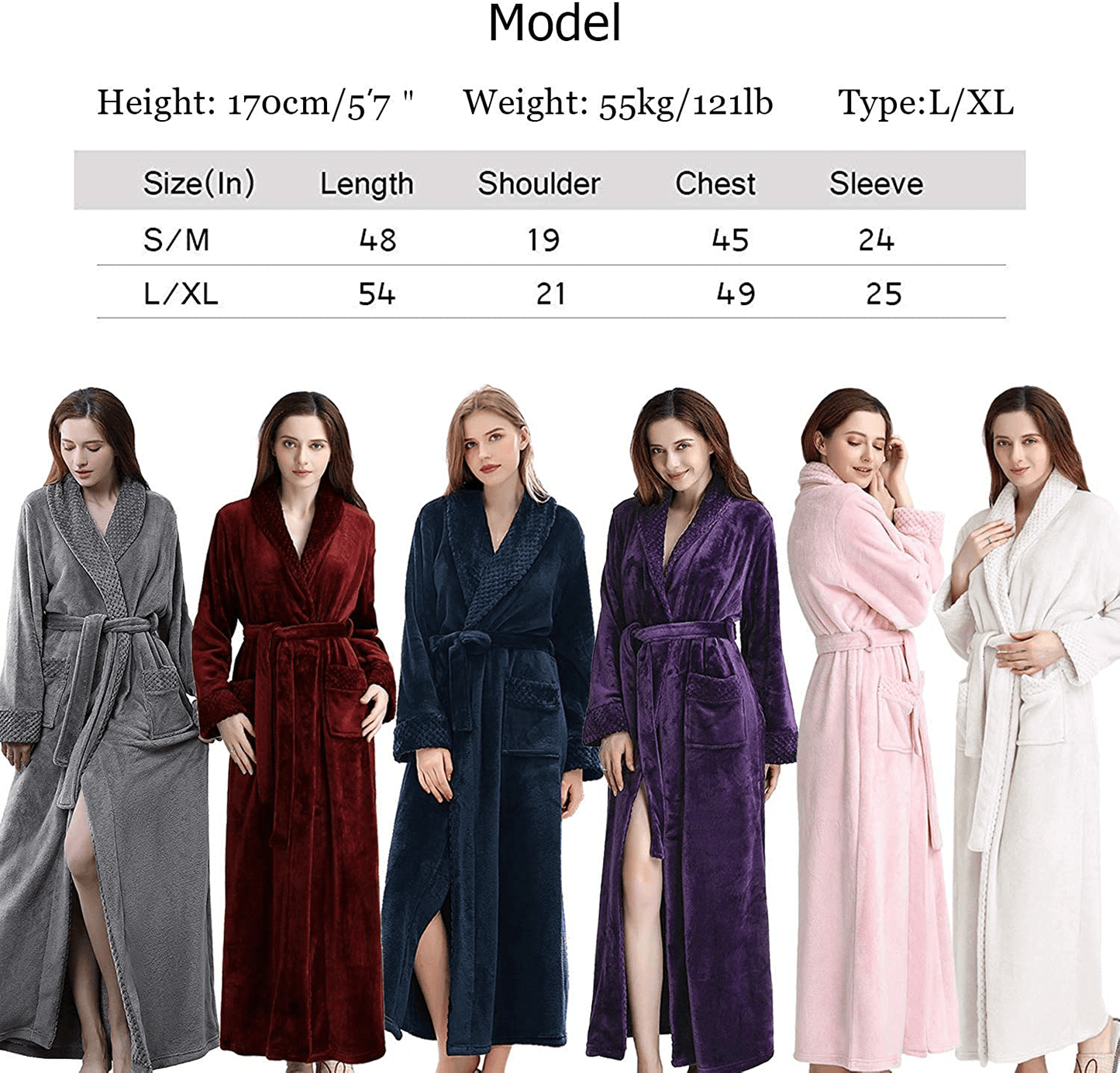 Womens Long Robe Soft Plush plus Size Warm Comfy Bathrobe for Ladies Sleepwear Apparel & Accessories > Clothing > Sleepwear & Loungewear > Robes Kylie Max   