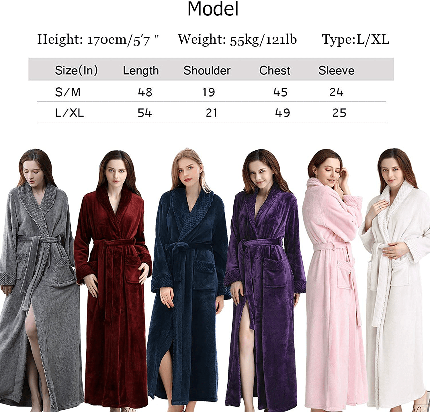 Womens Long Robe Soft Plush plus Size Warm Comfy Bathrobe for Ladies Sleepwear Apparel & Accessories > Clothing > Sleepwear & Loungewear > Robes Kylie Max   