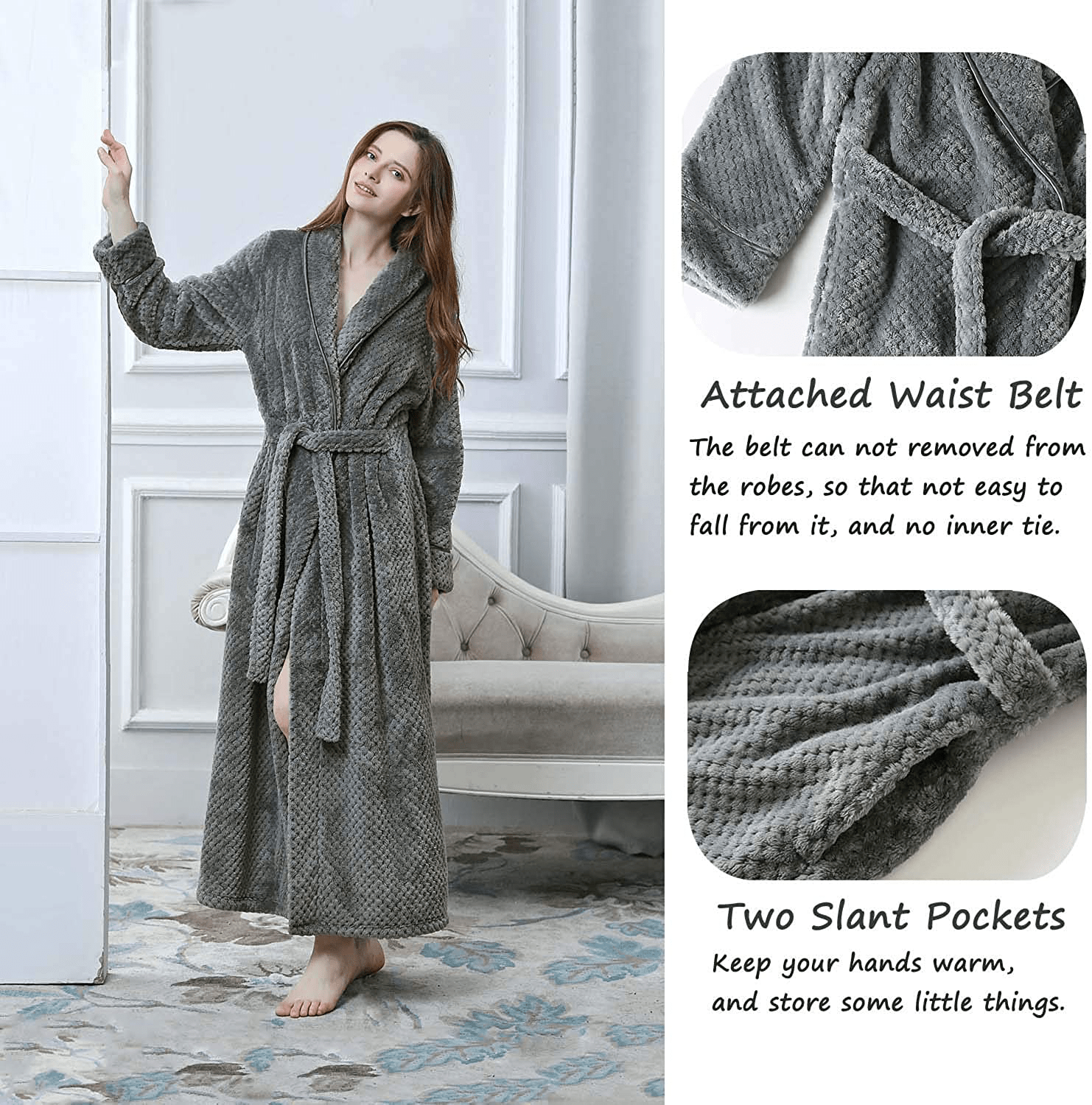Womens Long Robe Soft Warm Fleece Plush Bathrobe Ladies Sleepwear Pajamas Housecoat Nightgown Apparel & Accessories > Clothing > Sleepwear & Loungewear > Robes Kylie Max   