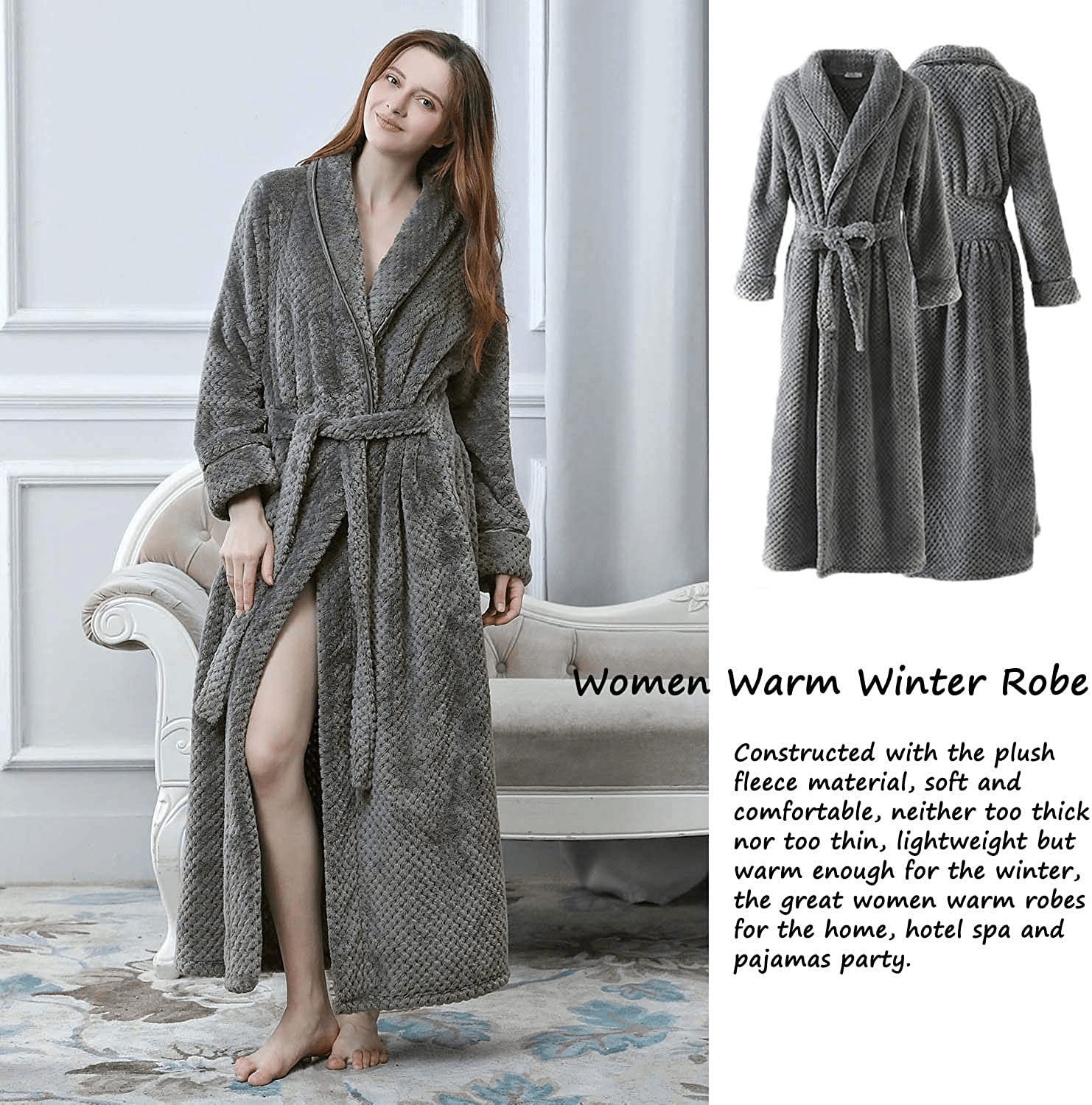 Womens Long Robe Soft Warm Fleece Plush Bathrobe Ladies Sleepwear Pajamas Housecoat Nightgown Apparel & Accessories > Clothing > Sleepwear & Loungewear > Robes Kylie Max   