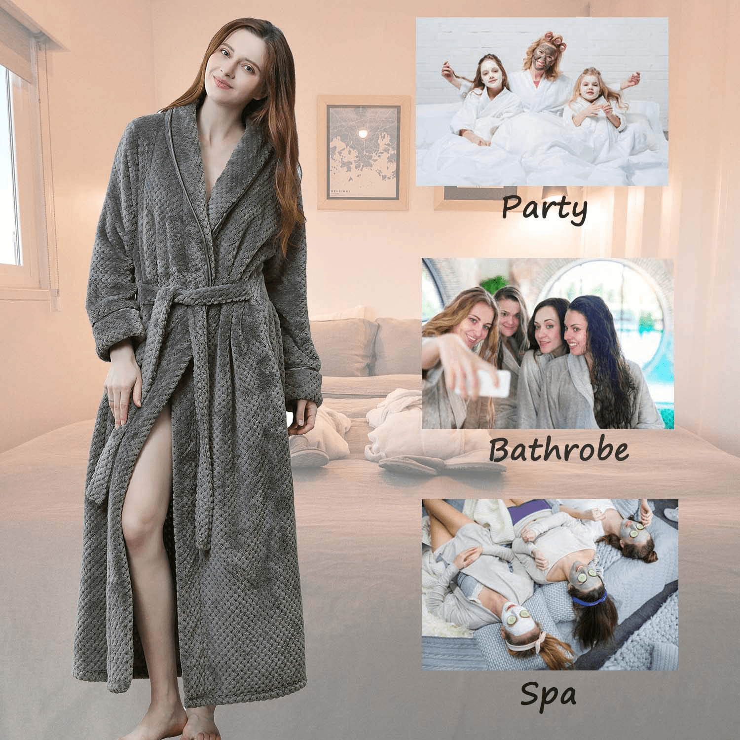 Womens Long Robe Soft Warm Fleece Plush Bathrobe Ladies Sleepwear Pajamas Housecoat Nightgown Apparel & Accessories > Clothing > Sleepwear & Loungewear > Robes Kylie Max   