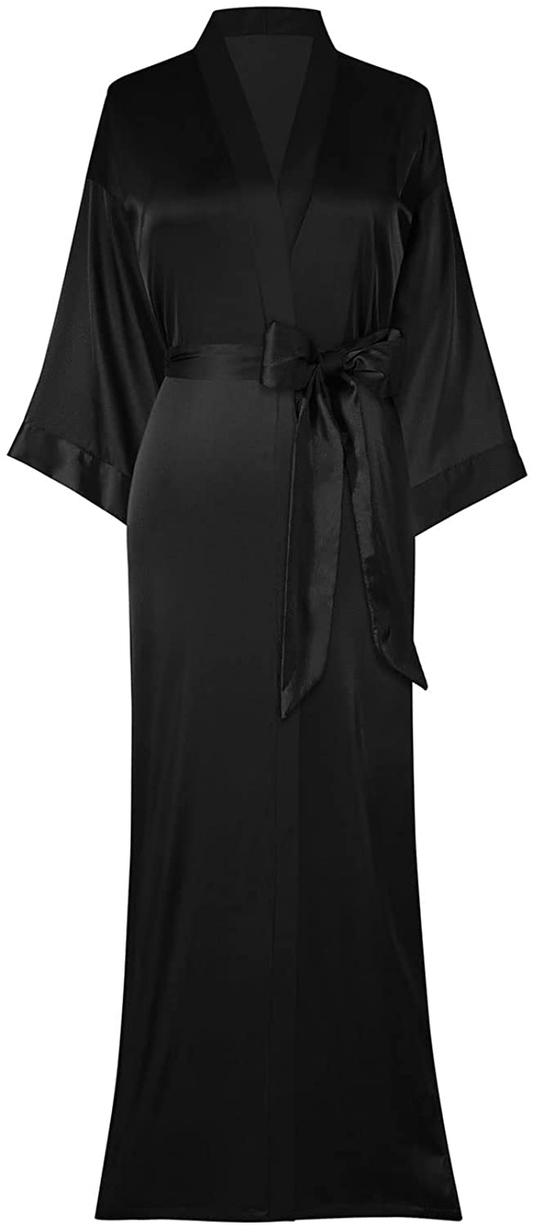 Womens Long Satin Robes Kimono Robe Silky Bridesmaid Wedding Bachelorette Party Bathrobe Floral Sleepwear Apparel & Accessories > Clothing > Sleepwear & Loungewear > Robes Pinup Fashion   