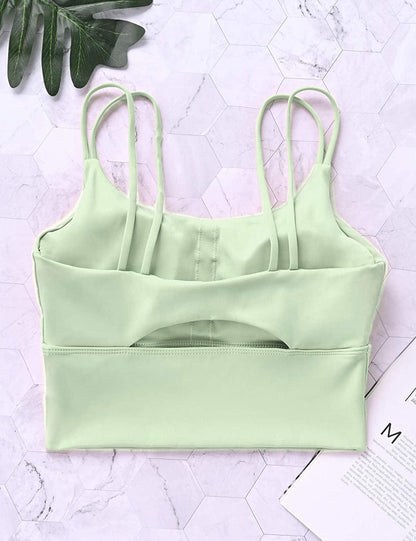 Womens Longline Sports Bra Padded Yoga Workout Crop Tank Tops Strappy Camisole Fitness Shirts