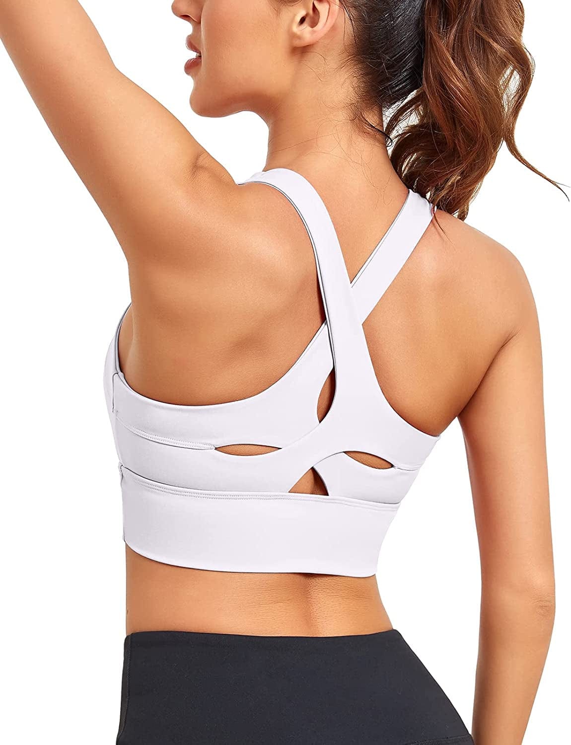 Womens Longline Sports Bras Strappy Cutout Workout Crop Tank Tops Criss Cross Back Yoga Bra White Sports Bra / X-Large