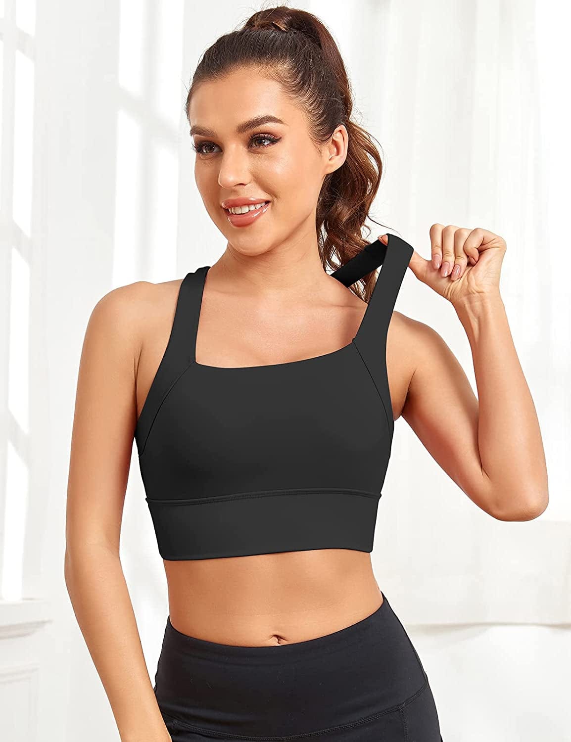 Womens Longline Sports Bras Strappy Cutout Workout Crop Tank Tops Criss Cross Back Yoga Bra