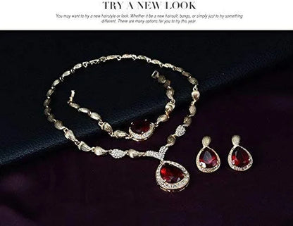 Womens Luxury Africa Dubai 18K Gold Plated Jewelry Sets Wedding Rhinestone Crystal Bib Statement Necklace Earrings Set for Brides Party Prom