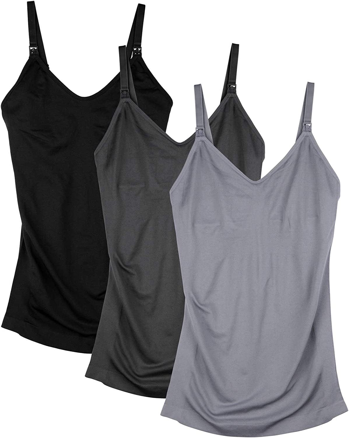 Womens Maternity Nursing Tank Cami for Breastfeeding with Adjustable Straps Black&darkgrey&grey / Medium