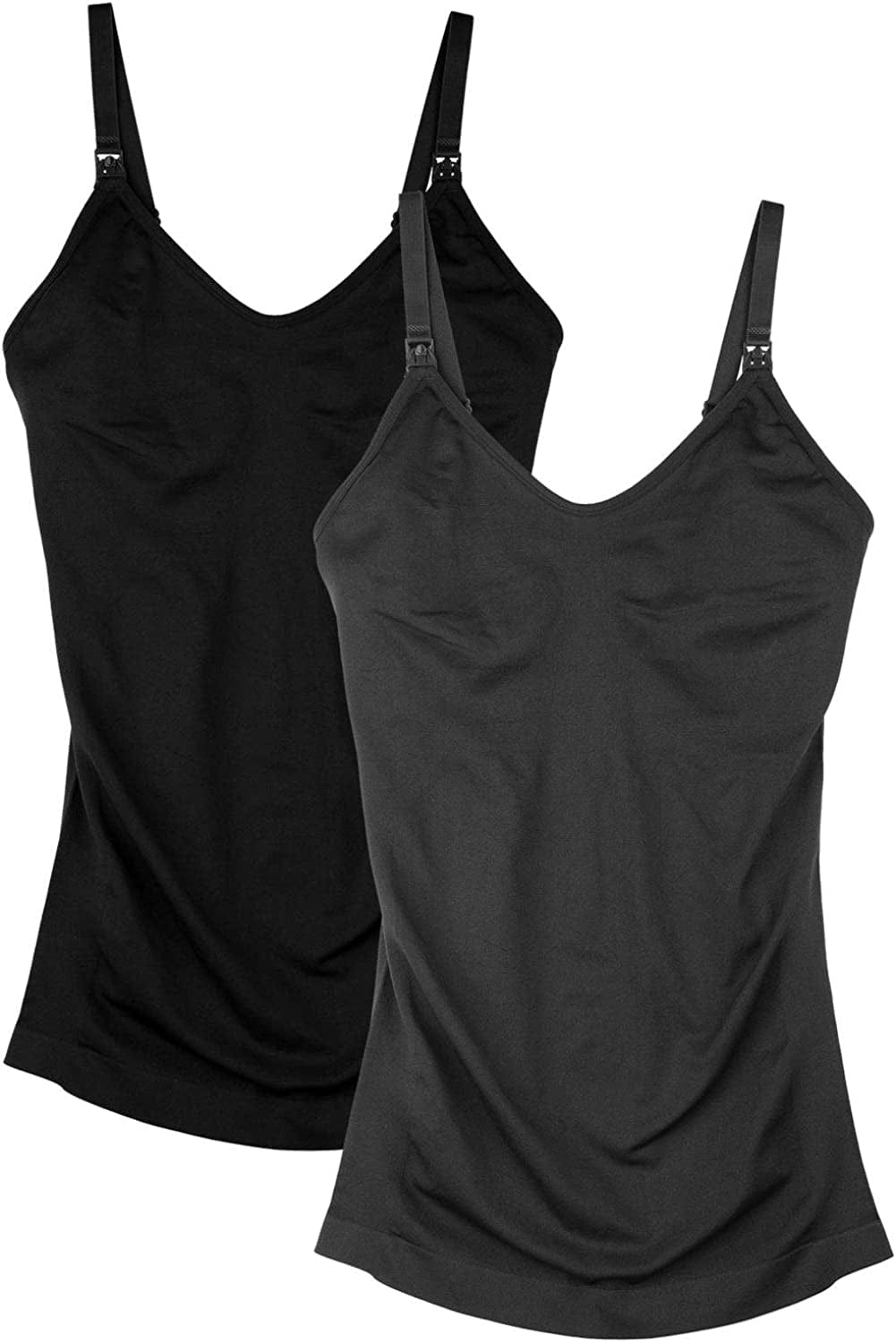 Womens Maternity Nursing Tank Cami for Breastfeeding with Adjustable Straps Black+grey / Medium