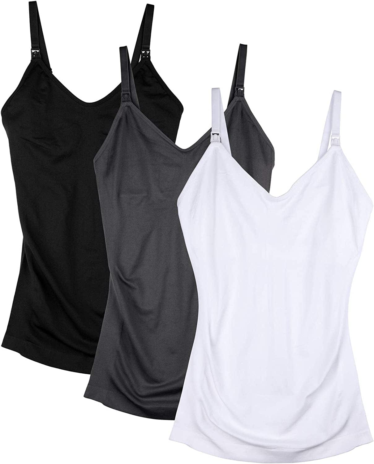 Womens Maternity Nursing Tank Cami for Breastfeeding with Adjustable Straps Black+dgrey+white / Small