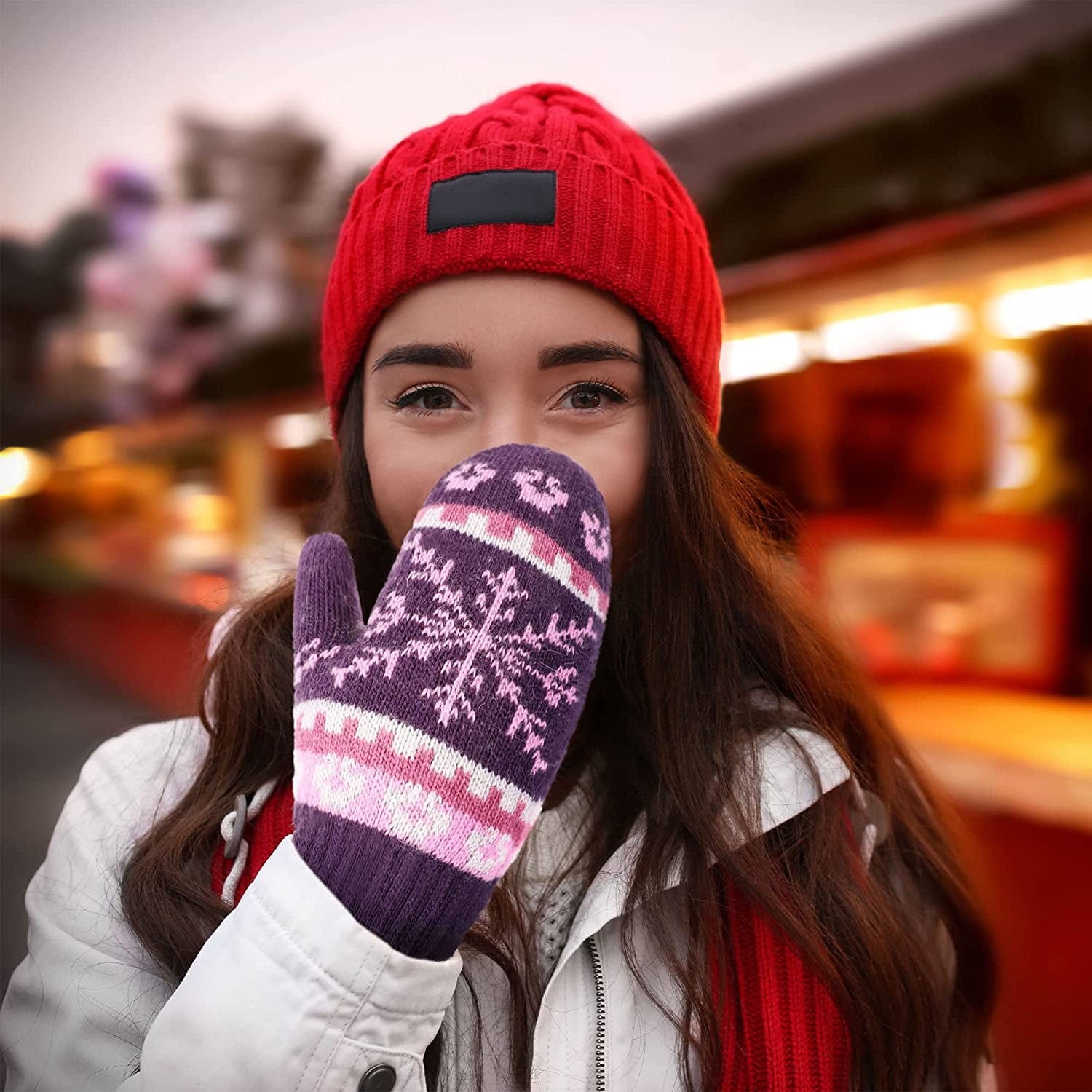 Womens Mittens Cold Weatherfair Isle Knit Sherpa Lined Winter Mittens Apparel & Accessories > Clothing Accessories > Gloves & Mittens Verabella   