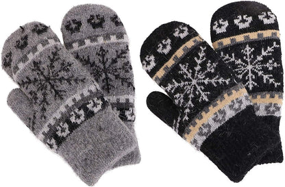 Womens Mittens Cold Weatherfair Isle Knit Sherpa Lined Winter Mittens Apparel & Accessories > Clothing Accessories > Gloves & Mittens Verabella Black/Dark Grey Mittens  