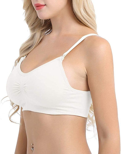 Womens Nursing Bra Seamless Sleeping Wirefree Breastfeeding Maternity Bralette with Removable Spill Prevention Pads White / Medium