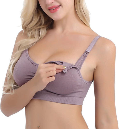 Womens Nursing Bra Seamless Sleeping Wirefree Breastfeeding Maternity Bralette with Removable Spill Prevention Pads Purple / Medium