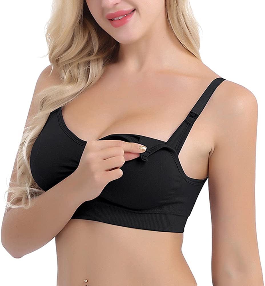 Womens Nursing Bra Seamless Sleeping Wirefree Breastfeeding Maternity Bralette with Removable Spill Prevention Pads Black / Medium