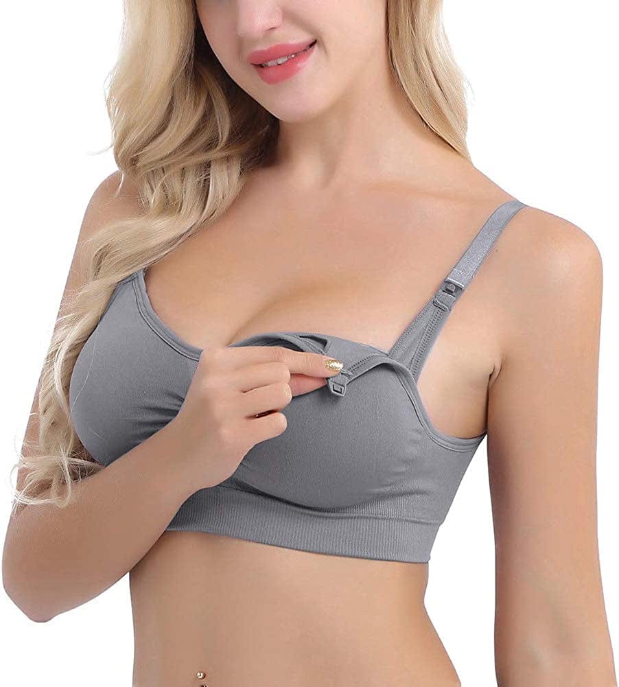 Womens Nursing Bra Seamless Sleeping Wirefree Breastfeeding Maternity Bralette with Removable Spill Prevention Pads Grey / Small