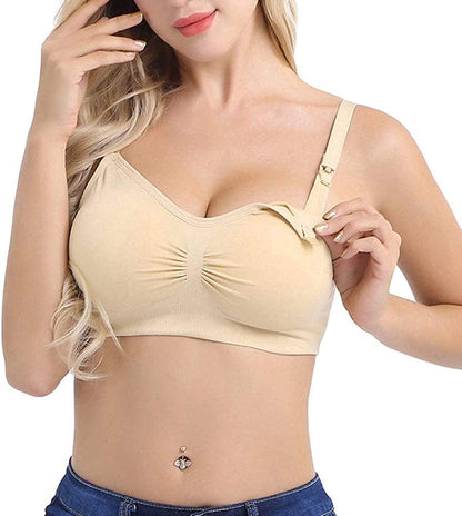 Womens Nursing Bra Seamless Sleeping Wirefree Breastfeeding Maternity Bralette with Removable Spill Prevention Pads