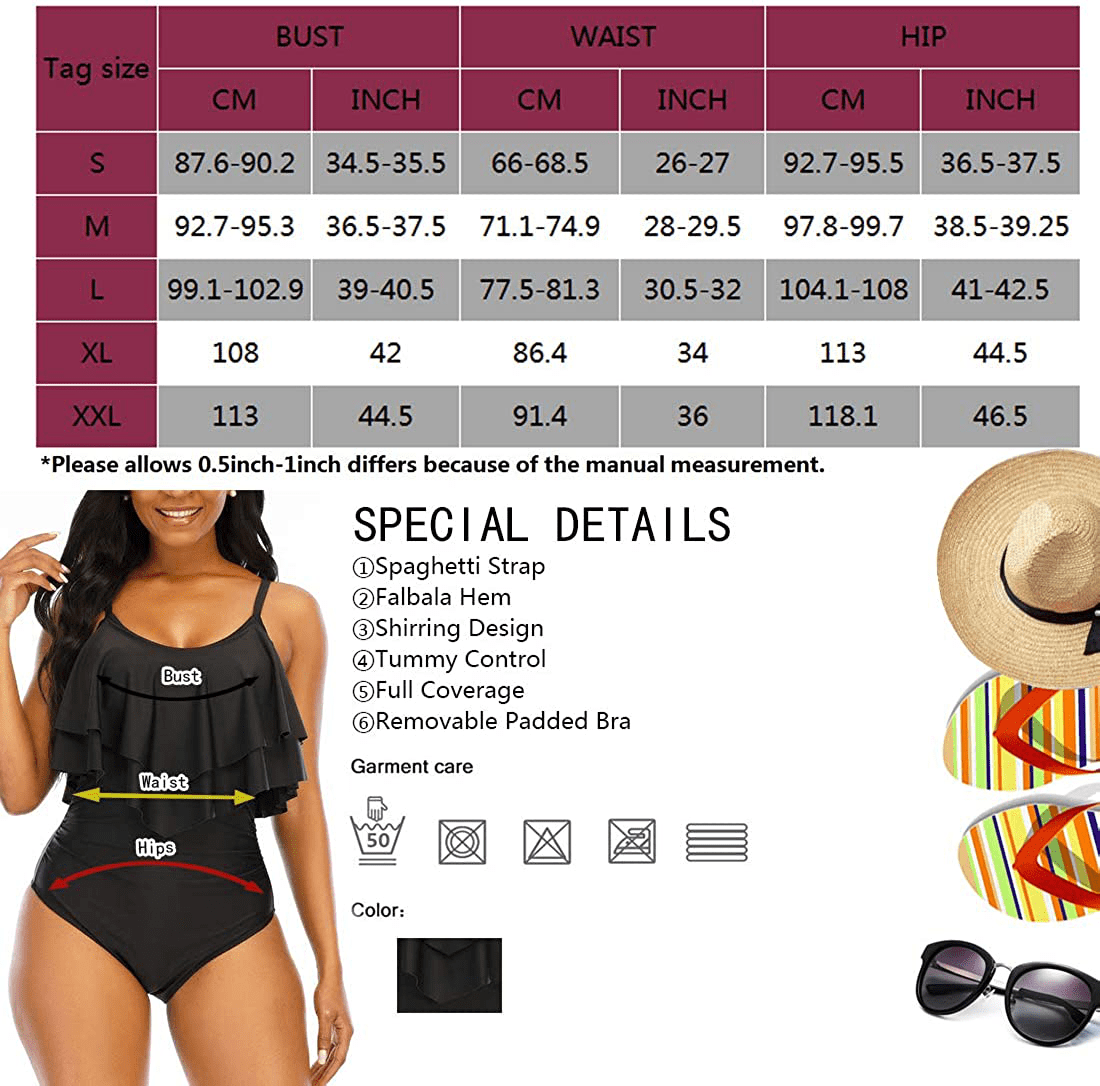 Womens One Piece Bathing Suits Sexy Vintage Bikini Tummy Control Flounce plus Size Swimwear High Cut Monokini Swimsuits Apparel & Accessories > Clothing > Swimwear Kylie Max   