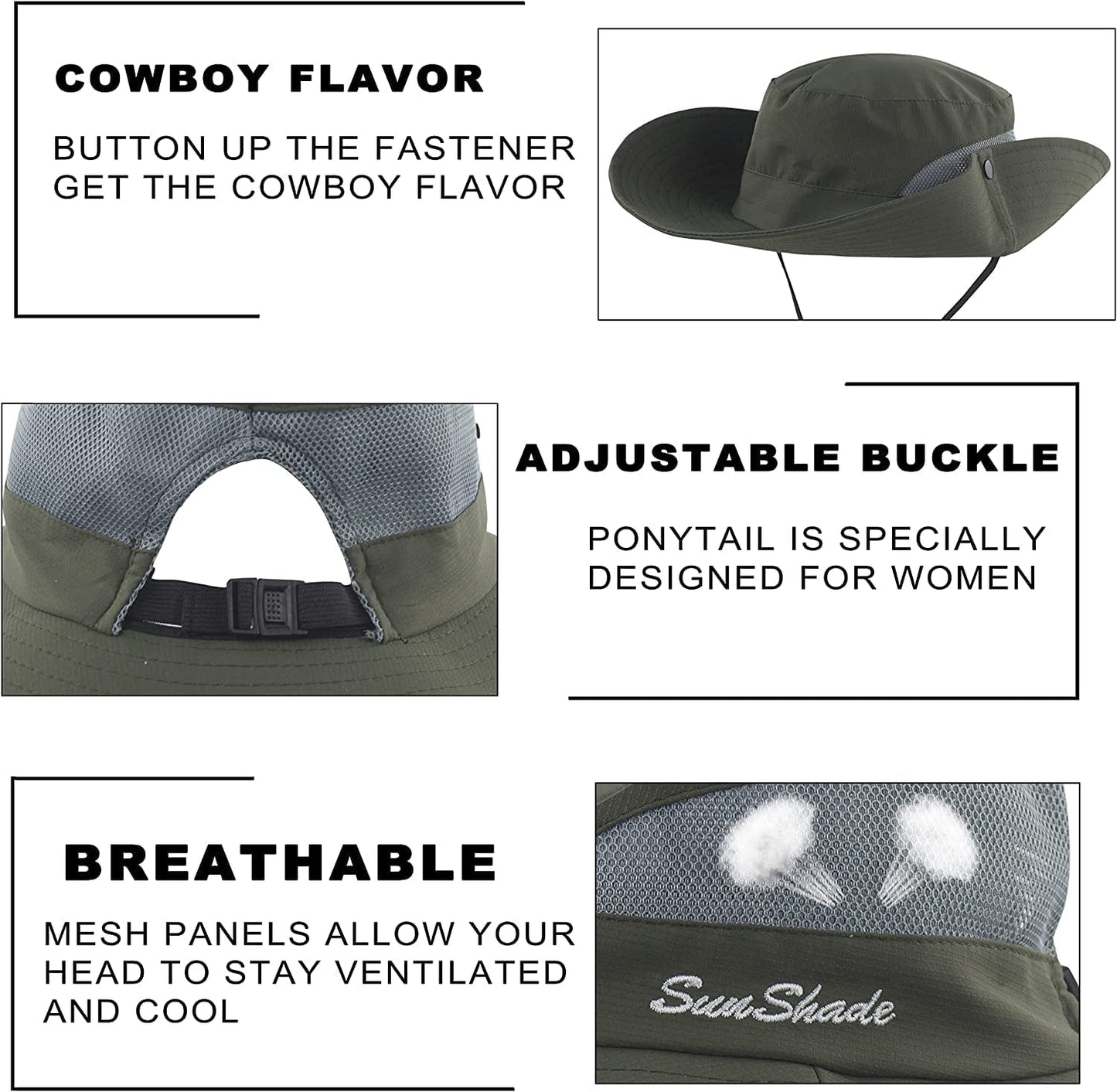 Womens Outdoor Summer Sun Hat UV Protection Wide Brim Foldable Fishing Hats with Ponytail Hole Apparel & Accessories > Clothing Accessories > Hats HICOSKY   