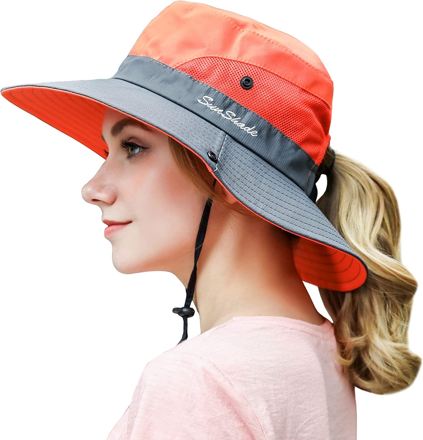 Womens Outdoor Summer Sun Hat UV Protection Wide Brim Foldable Fishing Hats with Ponytail Hole Apparel & Accessories > Clothing Accessories > Hats HICOSKY Orange  