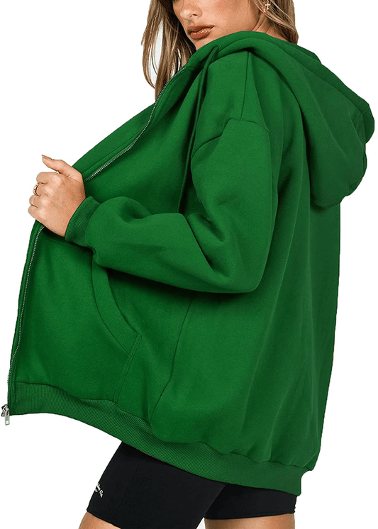 Womens Oversized Zip up Hoodie Baggy Loose Basic Zipper Hooded Sweatshirt Coat Y2K Jacket Apparel & Accessories > Clothing > Activewear Kylie Max   