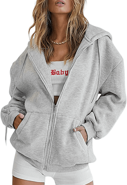 Womens Oversized Zip up Hoodie Baggy Loose Basic Zipper Hooded Sweatshirt Coat Y2K Jacket Apparel & Accessories > Clothing > Activewear Kylie Max   