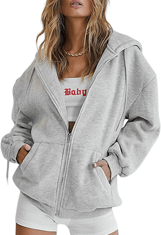 Womens Oversized Zip up Hoodie Baggy Loose Basic Zipper Hooded Sweatshirt Coat Y2K Jacket Apparel & Accessories > Clothing > Activewear Kylie Max   