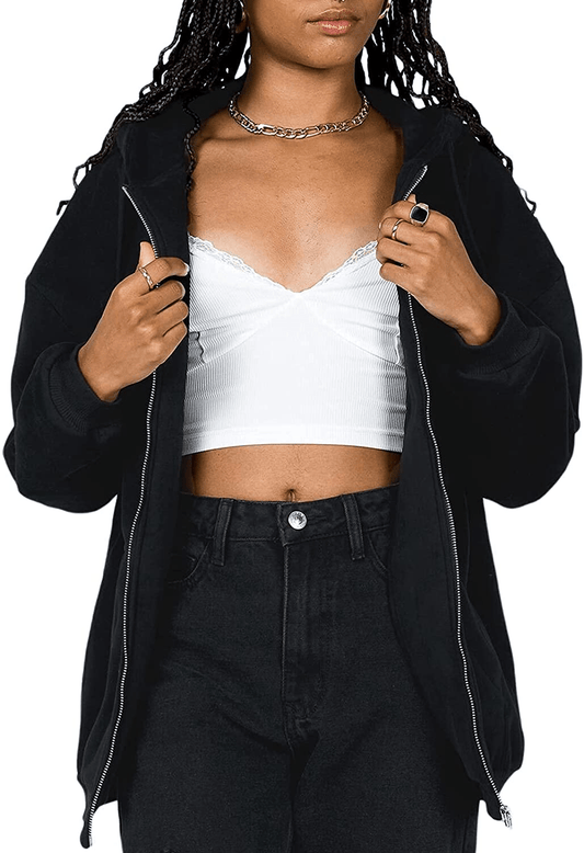 Womens Oversized Zip up Hoodie Baggy Loose Basic Zipper Hooded Sweatshirt Coat Y2K Jacket Apparel & Accessories > Clothing > Activewear Kylie Max   
