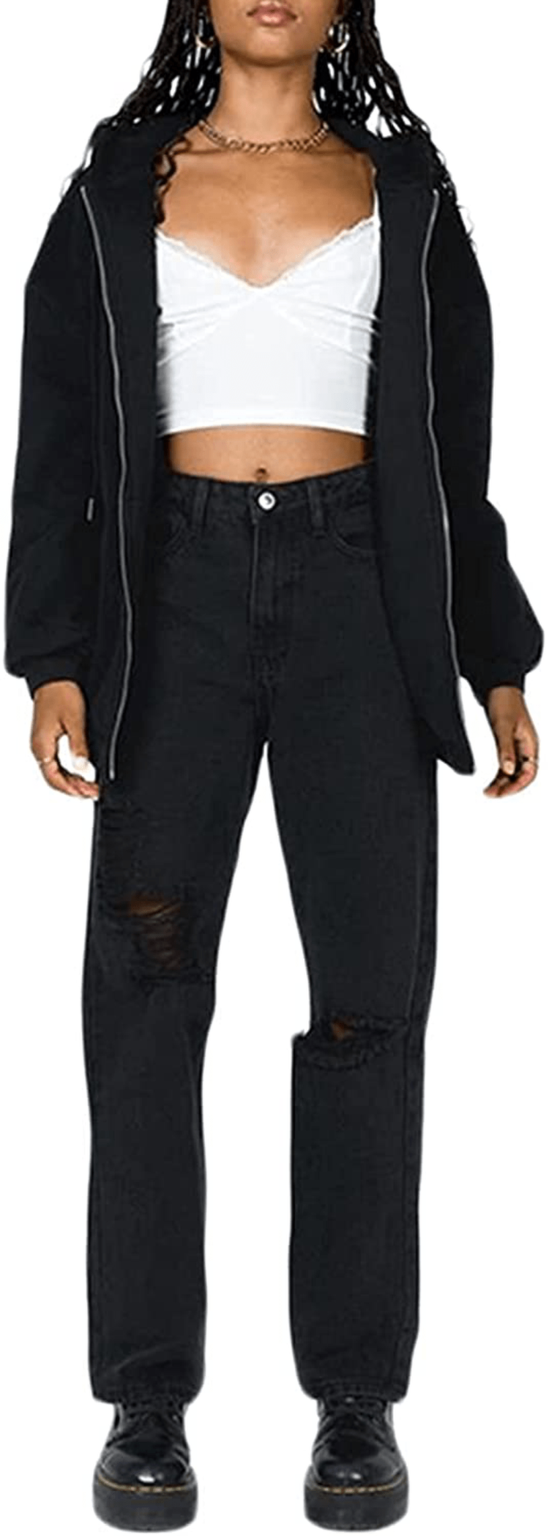 Womens Oversized Zip up Hoodie Baggy Loose Basic Zipper Hooded Sweatshirt Coat Y2K Jacket Apparel & Accessories > Clothing > Activewear Kylie Max   