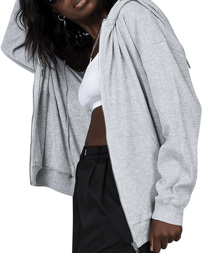 Womens Oversized Zip up Hoodie Baggy Loose Basic Zipper Hooded Sweatshirt Coat Y2K Jacket Apparel & Accessories > Clothing > Activewear Kylie Max   