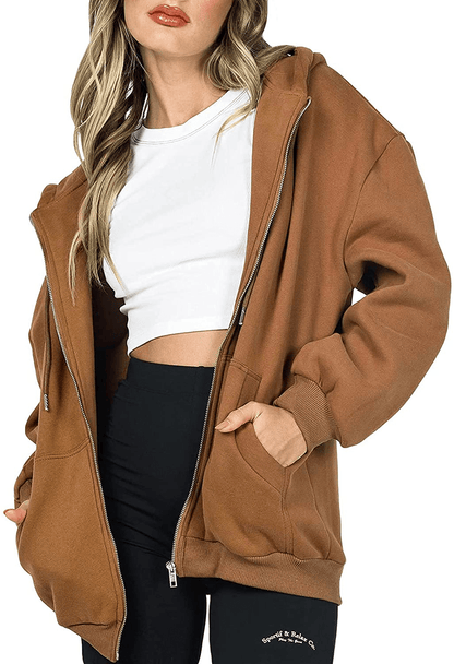 Womens Oversized Zip up Hoodie Baggy Loose Basic Zipper Hooded Sweatshirt Coat Y2K Jacket Apparel & Accessories > Clothing > Activewear Kylie Max   