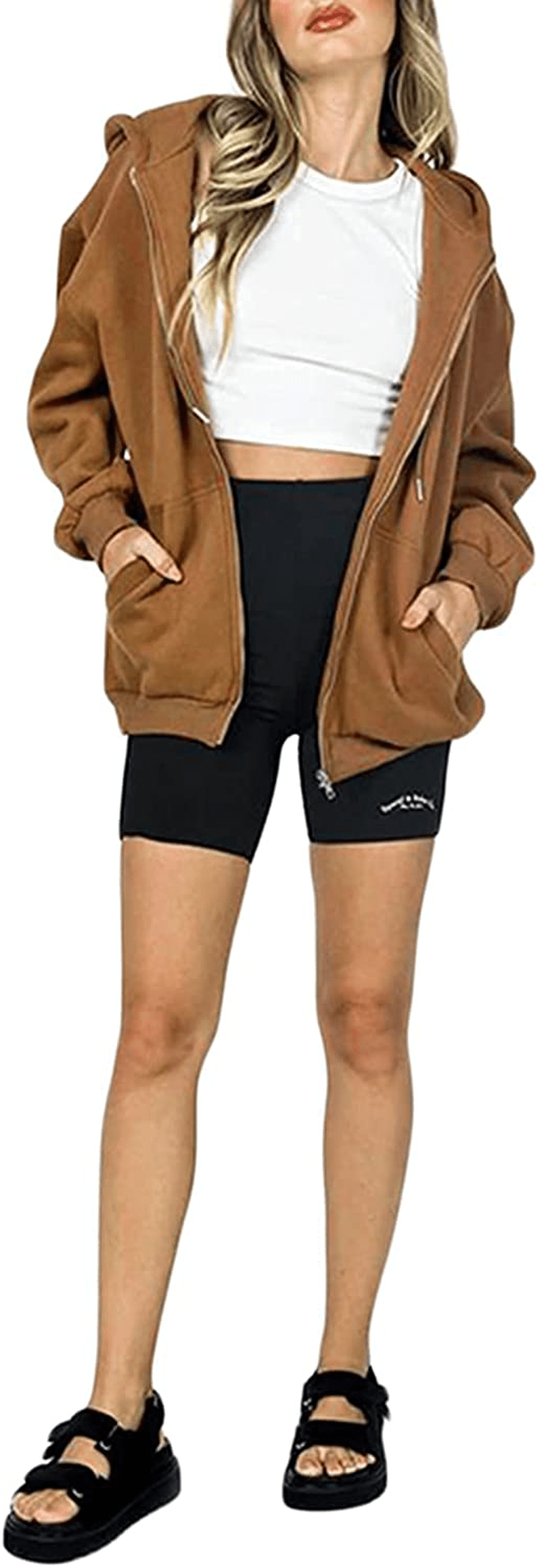 Womens Oversized Zip up Hoodie Baggy Loose Basic Zipper Hooded Sweatshirt Coat Y2K Jacket Apparel & Accessories > Clothing > Activewear Kylie Max   