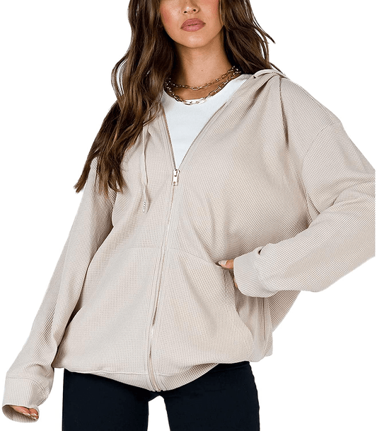 Womens Oversized Zip up Hoodie Baggy Loose Basic Zipper Hooded Sweatshirt Coat Y2K Jacket Apparel & Accessories > Clothing > Activewear Kylie Max   