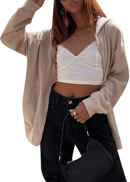 Womens Oversized Zip up Hoodie Baggy Loose Basic Zipper Hooded Sweatshirt Coat Y2K Jacket Apparel & Accessories > Clothing > Activewear Kylie Max   
