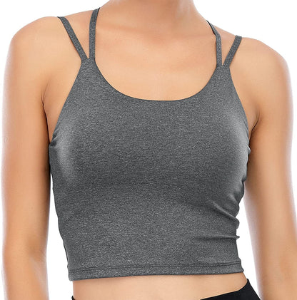 Womens Padded Sports Bra Fitness Workout Running Camisole Crop Top with Built in Bra Hemp Gray / X-Small