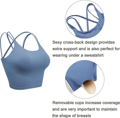 Womens Padded Sports Bra Fitness Workout Running Camisole Crop Top with Built in Bra