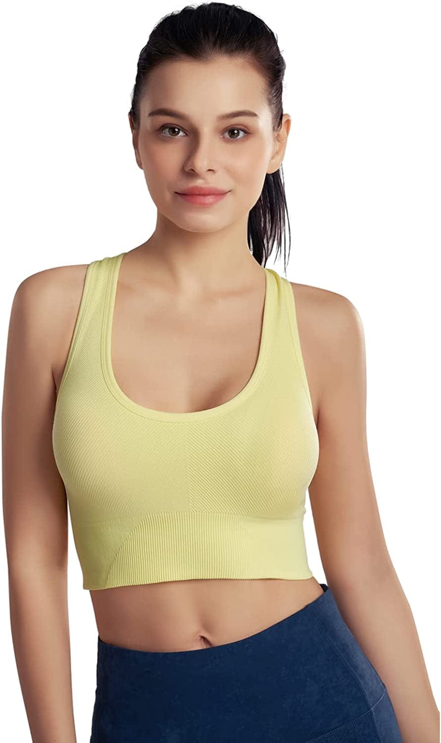 Womens Padded Strappy Sports Bra Medium Support Cross Back Workout Fitness Yoga Bra