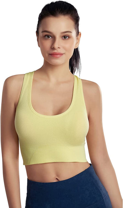 Womens Padded Strappy Sports Bra Medium Support Cross Back Workout Fitness Yoga Bra