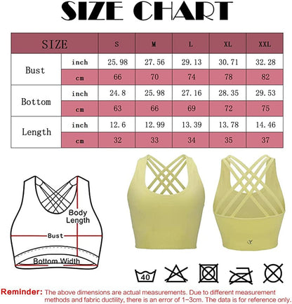 Womens Padded Strappy Sports Bra Medium Support Cross Back Workout Fitness Yoga Bra