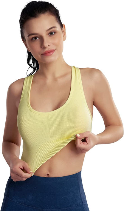 Womens Padded Strappy Sports Bra Medium Support Cross Back Workout Fitness Yoga Bra